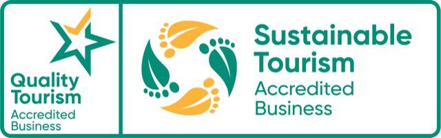Logos for Quality Tourism and Sustainable Tourism Accredited Business.