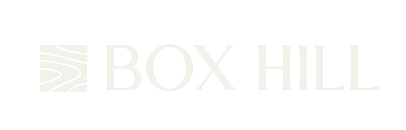 Box Hill logo with abstract wood grain pattern.